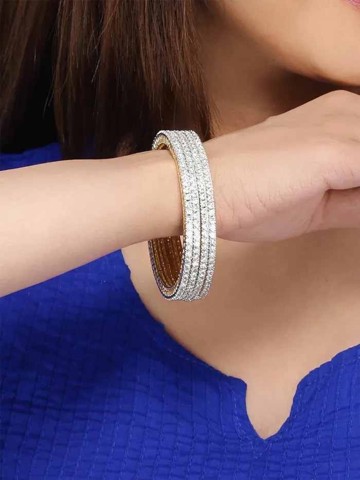 Yellow Chimes Yellow Chimes American Diamond Bangles for Women Rose Gold Plated 4 PCs High Grade Authentic White AD Jewellery Bangles Set for Women and Girls Necklaces