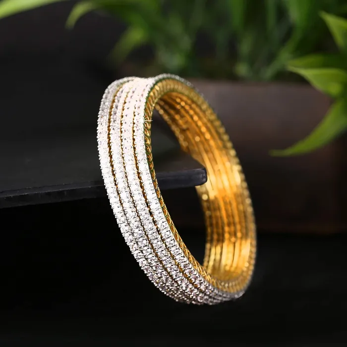 Yellow Chimes Yellow Chimes American Diamond Bangles for Women Rose Gold Plated 4 PCs High Grade Authentic White AD Jewellery Bangles Set for Women and Girls Necklaces