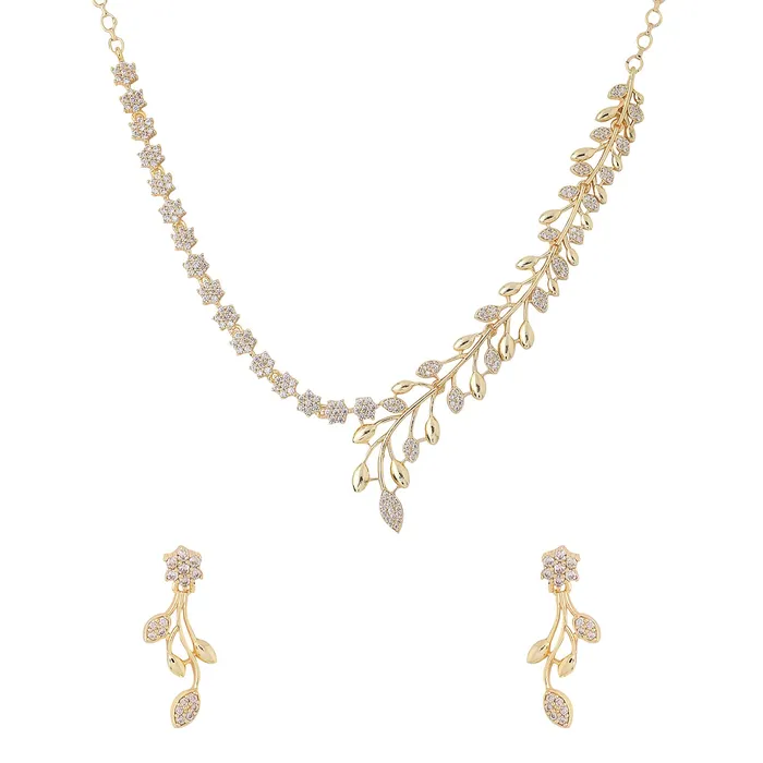Yellow Chimes Yellow Chimes American Diamond Necklace Set For Women White Stone Gold Plated Jewellery Set For Women Leafy Shaped Diamond Necklace Set Birthday Gift for Girls Anniversary Gift for Wife Necklaces Yellow Chimes Yellow Chimes American Diamond Necklace Set For Women White Stone Gold Plated Jewellery Set For Women Leafy Shaped Diamond Necklace Set Birthday Gift for Girls Anniversary Gift for Wife Necklaces