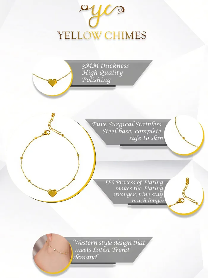 Yellow Chimes Yellow Chimes Anklets for Women Rose GoldPlated Stainless Steel Heartbeat Charm Anklet For Women and Girls Valentine Gift for Girls Earrings