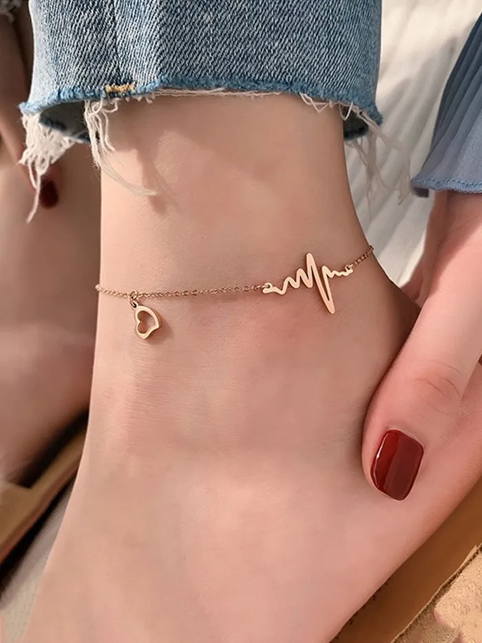 Yellow Chimes Yellow Chimes Anklets for Women Rose GoldPlated Stainless Steel Heartbeat Charm Anklet For Women and Girls Valentine Gift for Girls Earrings