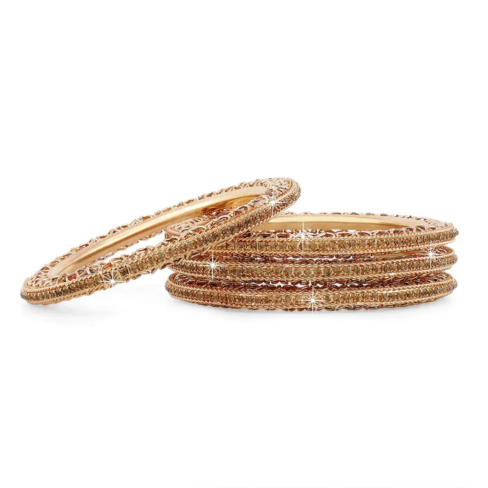 Yellow Chimes Yellow Chimes Antique Classic Look Studded Crystal Beads Gold Plated 4 Pcs Traditional Bangles Set for Women and Girls 26 Necklaces