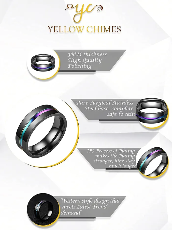 Yellow Chimes Yellow Chimes Black Rings For Men Pack of 1 Stainless Steel Men Ring Grooved Center Design Black Finger Ring for Boys Ideal Gift For Men and Boys Earrings
