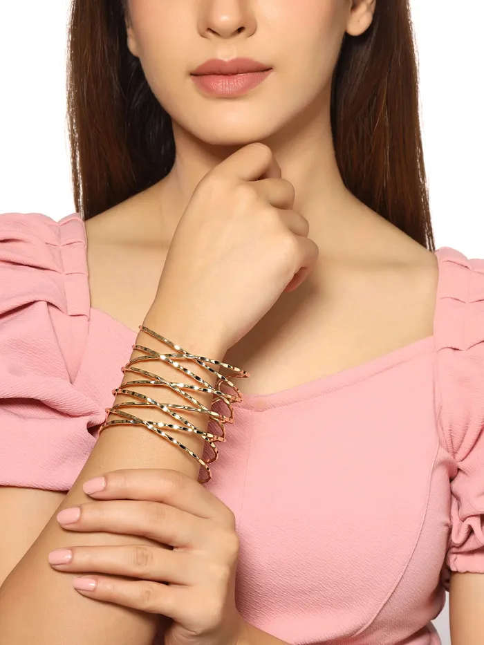 Yellow Chimes Yellow Chimes Bracelet for Women and Girls Fashion Golden Cuff Kadaa Bracelets for Women Multi Strand Arm Cuff Armlet Gold Plated Hand Cuff Kadaa Bracelet for Women Necklaces