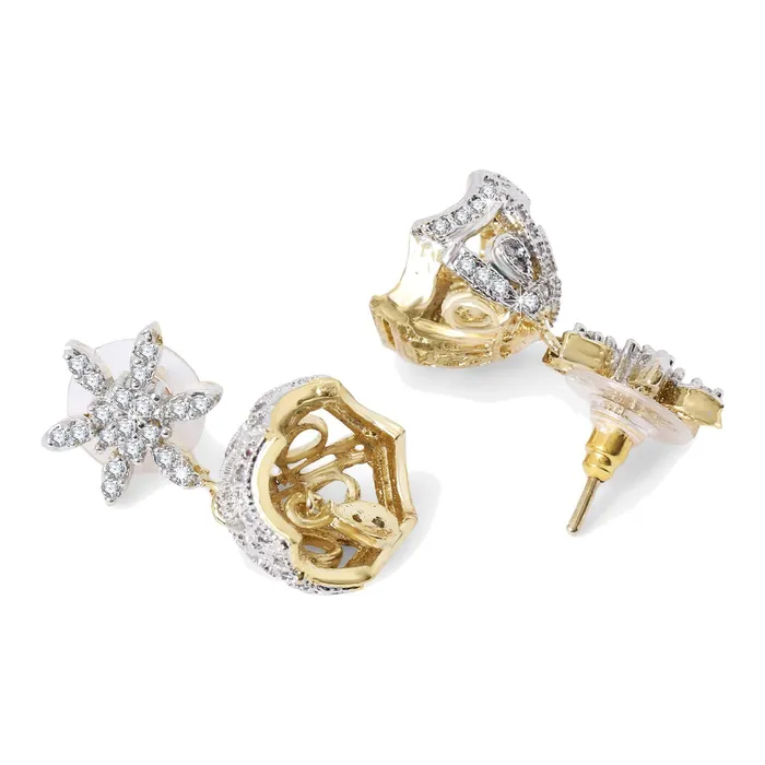 Yellow Chimes Yellow Chimes Classic ADAmerican Diamond Studded 18k Gold Plated Designer Floral JhumkaJhumki Earrings for Women Girls Necklaces