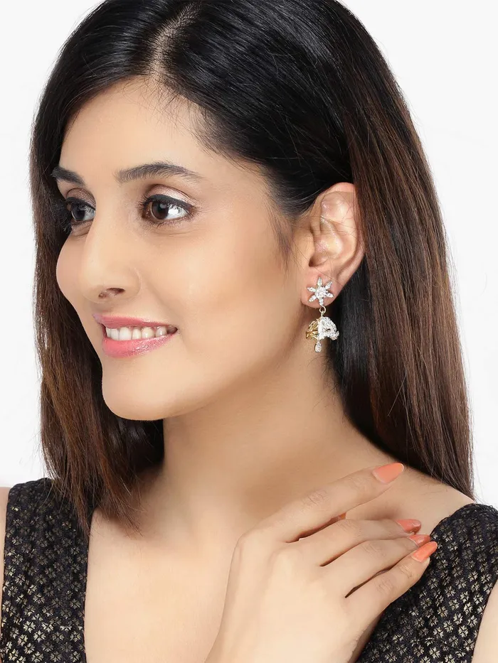 Yellow Chimes Yellow Chimes Classic ADAmerican Diamond Studded 18k Gold Plated Designer Floral JhumkaJhumki Earrings for Women Girls Necklaces