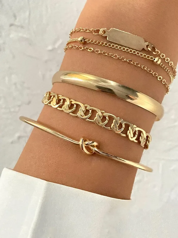 Yellow Chimes Yellow Chimes Combo Bracelets for Women 5 Pcs Gold Plated Combo Multilayered Chain Bracelet Set For Women and Girls Bracelets
