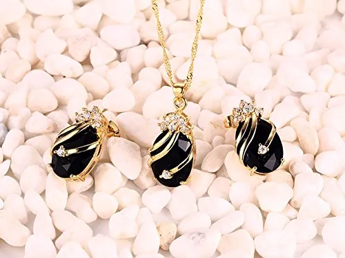 Yellow Chimes YELLOW CHIMES Crown Drop Black Gold Plated Pendant Set for Girls and Women Necklaces