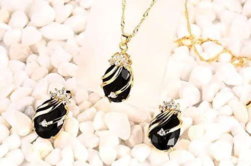 Yellow Chimes YELLOW CHIMES Crown Drop Black Gold Plated Pendant Set for Girls and Women Necklaces
