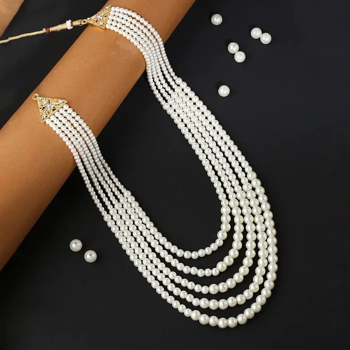Yellow Chimes Yellow Chimes Dulahmala For Mens White Beads Pearl Necklace Jewellery for Groom Dulha Moti Mal Haar For Men Sherwani Necklace Necklaces