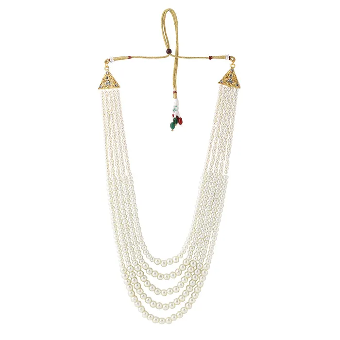 Yellow Chimes Yellow Chimes Dulahmala For Mens White Beads Pearl Necklace Jewellery for Groom Dulha Moti Mal Haar For Men Sherwani Necklace Necklaces