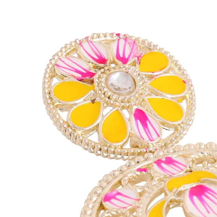 Yellow Chimes Yellow Chimes Earrings for Women and Girls Meenakari Chandbali Gold Plated Yellow Pink Meenakari Chandbali Earrings Birthday Gift for girls and women Anniversary Gift for Wife Necklaces