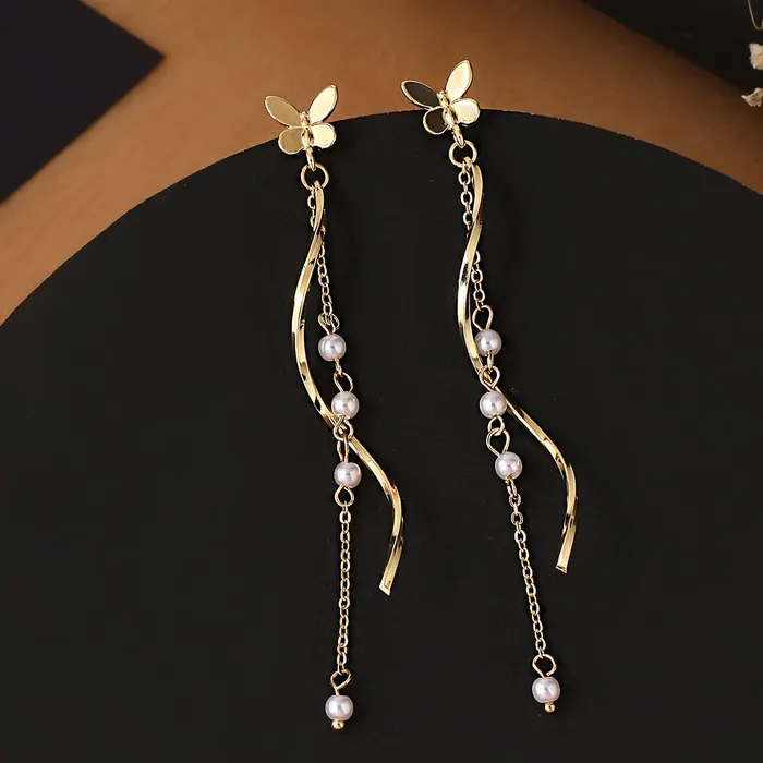 Yellow Chimes Yellow Chimes Earrings For Women Gold Tone Butterfly Shape Stud Twist Wire Drop Dangle Earrings For Women and Girls Rings
