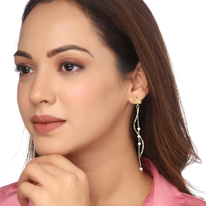 Yellow Chimes Yellow Chimes Earrings For Women Gold Tone Butterfly Shape Stud Twist Wire Drop Dangle Earrings For Women and Girls Rings
