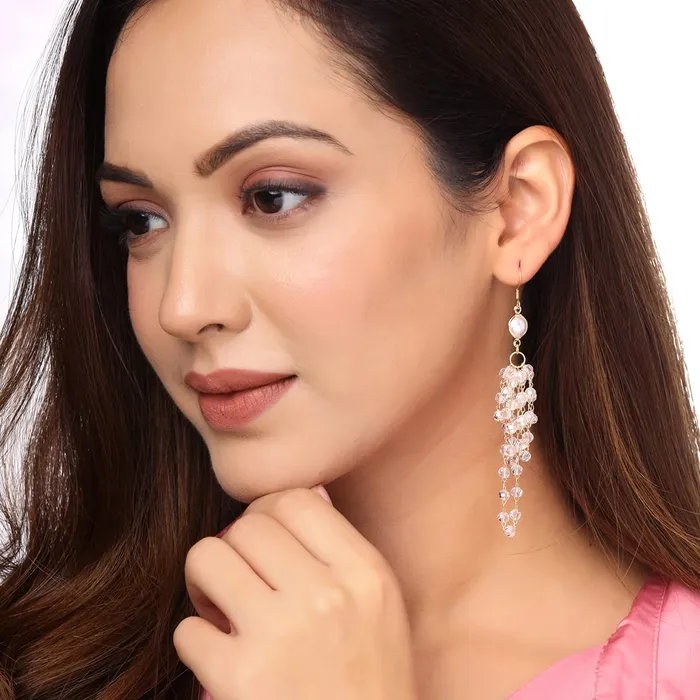 Yellow Chimes Yellow Chimes Earrings For Women Gold Tone Sparkling Crystal Studded Hanging Tassel Dangler Earrings For Women and Girls Earrings