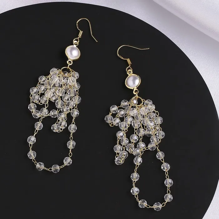 Yellow Chimes Yellow Chimes Earrings For Women Gold Tone Sparkling Crystal Studded Hanging Tassel Dangler Earrings For Women and Girls Earrings
