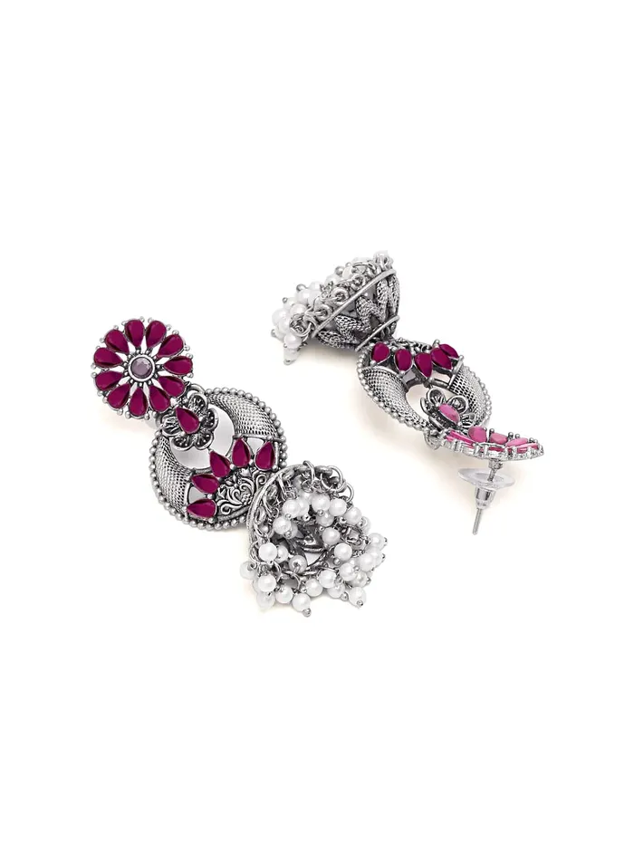 Yellow Chimes Yellow Chimes Earrings for Women Silver Oxidised Beads Drop Jhumka Earrings for Women and Girls Rings