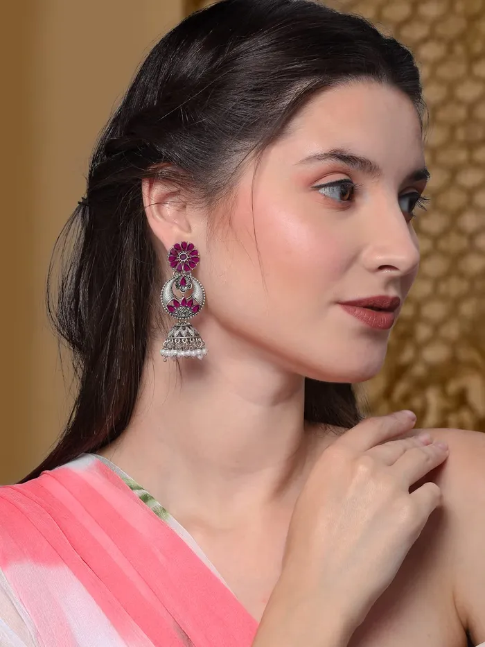 Yellow Chimes Yellow Chimes Earrings for Women Silver Oxidised Beads Drop Jhumka Earrings for Women and Girls Rings