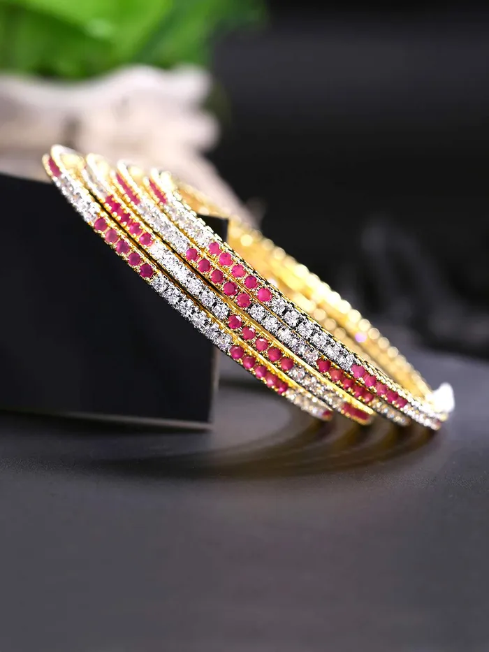 Yellow Chimes Yellow Chimes Elegant Pink ADAmerican Diamond Studded 18k Gold Plated Classic 4 PCs Handcrafted Bangles Set for Women Girls 28 Necklaces