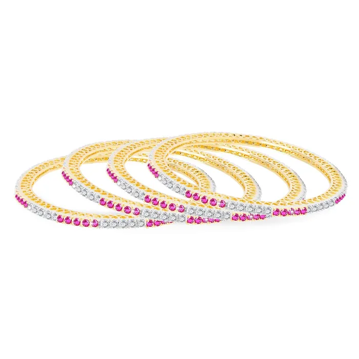 Yellow Chimes Yellow Chimes Elegant Pink ADAmerican Diamond Studded 18k Gold Plated Classic 4 PCs Handcrafted Bangles Set for Women Girls 28 Necklaces