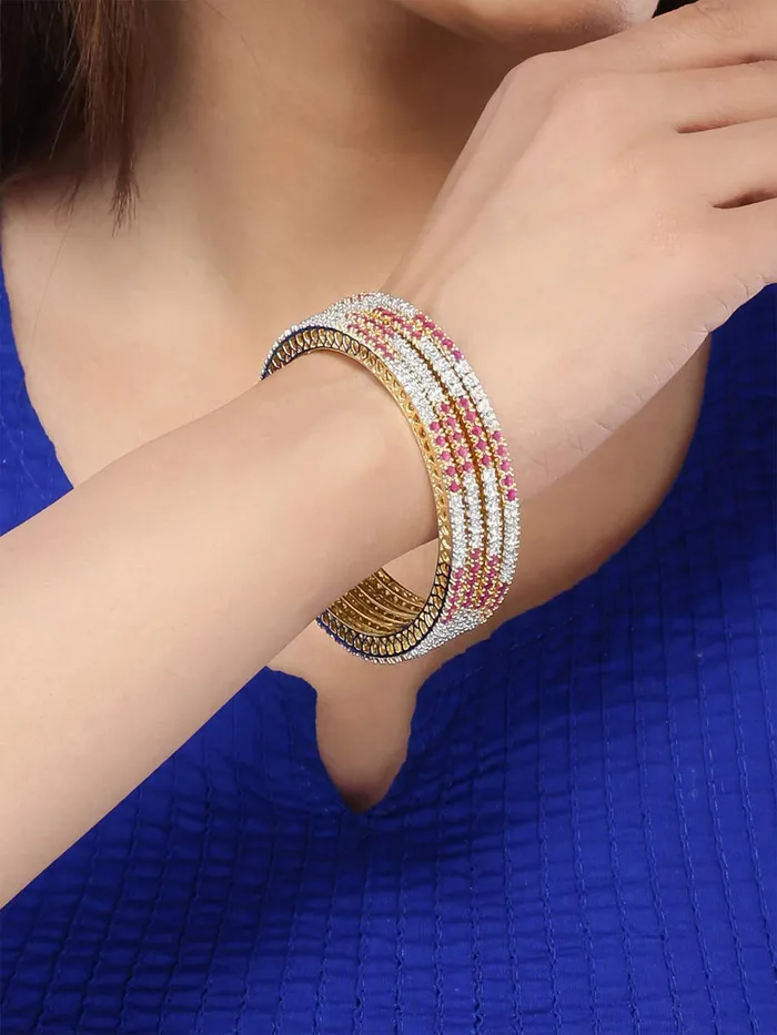 Yellow Chimes Yellow Chimes Elegant Pink ADAmerican Diamond Studded 18k Gold Plated Classic 4 PCs Handcrafted Bangles Set for Women Girls 28 Necklaces