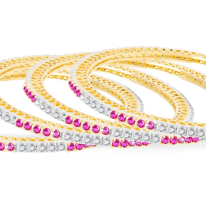 Yellow Chimes Yellow Chimes Elegant Pink ADAmerican Diamond Studded 18k Gold Plated Classic 4 PCs Handcrafted Bangles Set for Women Girls 28 Necklaces