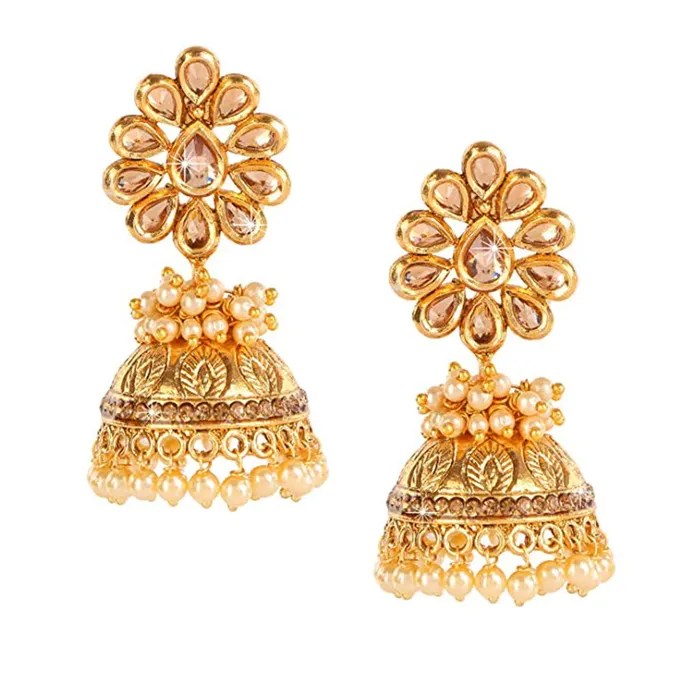 Yellow Chimes Yellow Chimes Floral Stylish Bandhani Work Kundan Pearl Gold Plated Jhumka Earrings for Women and Girls Earrings Yellow Chimes Yellow Chimes Floral Stylish Bandhani Work Kundan Pearl Gold Plated Jhumka Earrings for Women and Girls Earrings