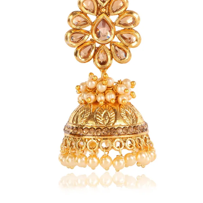 Yellow Chimes Yellow Chimes Floral Stylish Bandhani Work Kundan Pearl Gold Plated Jhumka Earrings for Women and Girls Earrings