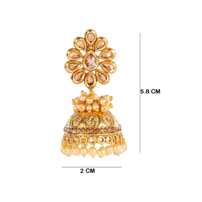 Yellow Chimes Yellow Chimes Floral Stylish Bandhani Work Kundan Pearl Gold Plated Jhumka Earrings for Women and Girls Earrings