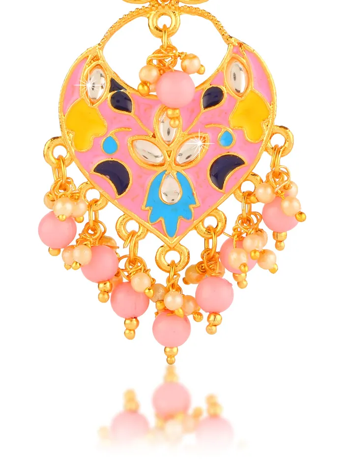 Yellow Chimes Yellow Chimes Meenakari Earrings for Women Combo 2 Pairs Multicolor Meenakari Chandbali Earrings for Women and Girls Necklaces