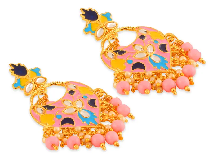 Yellow Chimes Yellow Chimes Meenakari Earrings for Women Combo 2 Pairs Multicolor Meenakari Chandbali Earrings for Women and Girls Necklaces