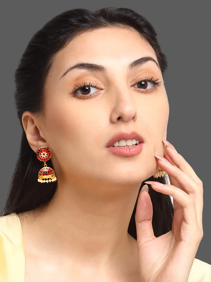 Yellow Chimes Yellow Chimes Meenakari Jumka Earrings with Ethnic Design Gold Plated Traditional Beads Combo of 2 pair for Women and Girls Necklaces