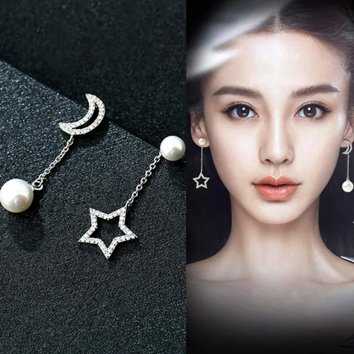 Yellow Chimes Yellow Chimes Moon and Star Silver Drop Earring for Women Girls Earrings