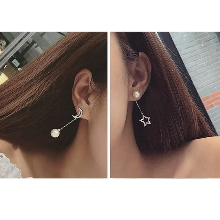 Yellow Chimes Yellow Chimes Moon and Star Silver Drop Earring for Women Girls Earrings