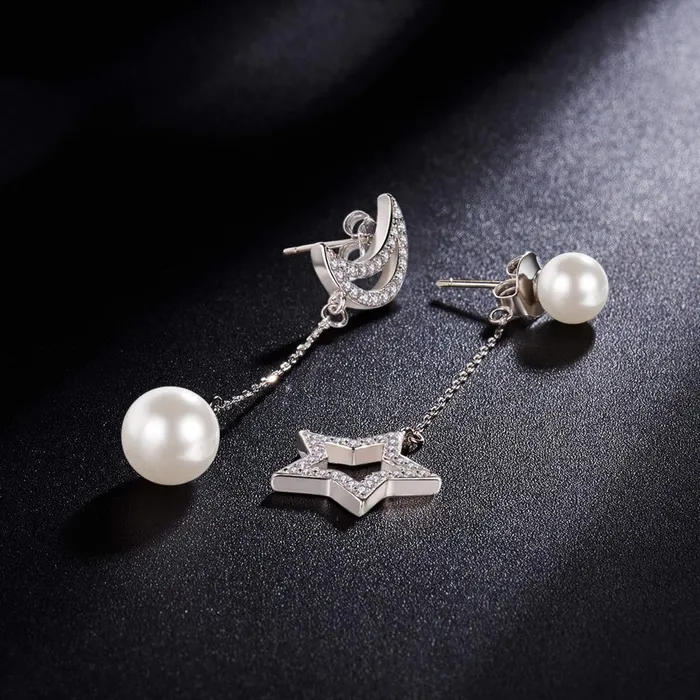 Yellow Chimes Yellow Chimes Moon and Star Silver Drop Earring for Women Girls Earrings