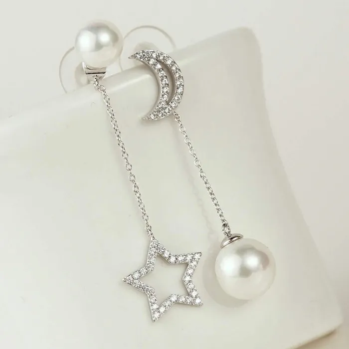 Yellow Chimes Yellow Chimes Moon and Star Silver Drop Earring for Women Girls Earrings