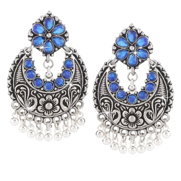 Yellow Chimes Yellow Chimes Oxidised Silver Traditional Chand Bali Earrings for Women and Girls Necklaces Yellow Chimes Yellow Chimes Oxidised Silver Traditional Chand Bali Earrings for Women and Girls Necklaces