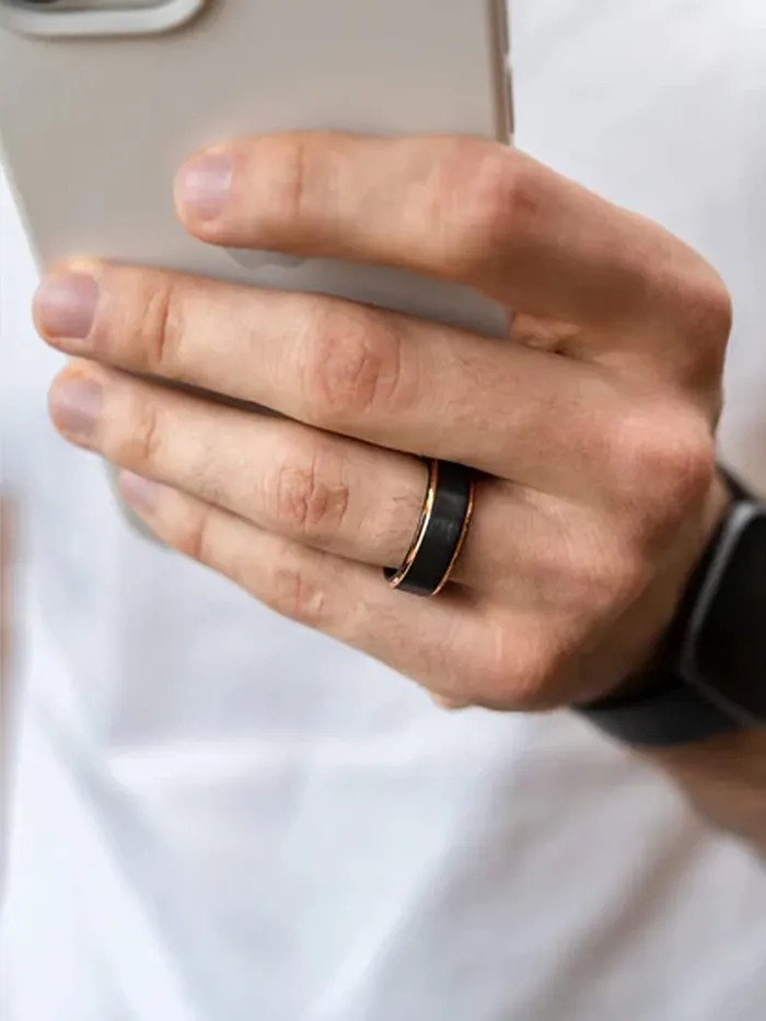 Yellow Chimes Yellow Chimes Ring For Men Black Bands Rings Platinum Plated Titanium Steel Never Fading Ring For Men and Boys Earrings