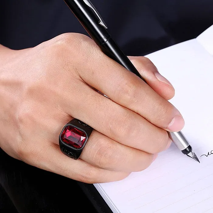 Yellow Chimes Yellow Chimes Rings For Men And Boys Black Red Crystal Ring For Men Round Shaped Mens Ring Stainless Steel Rings For Men Birthday Gift Anniversary Gift For Husband Size 10 Necklaces