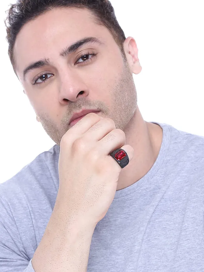 Yellow Chimes Yellow Chimes Rings For Men And Boys Black Red Crystal Ring For Men Round Shaped Mens Ring Stainless Steel Rings For Men Birthday Gift Anniversary Gift For Husband Size 10 Necklaces