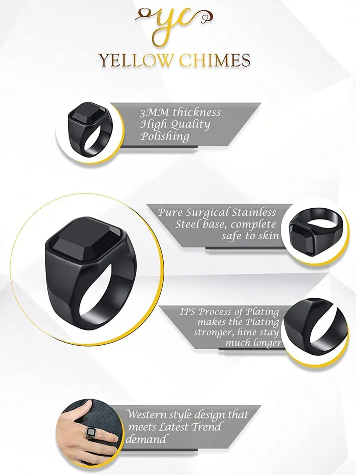 Yellow Chimes Yellow Chimes Rings For Men Black Colored Metal Stainless Steel Band Designed Rings For Men And Boys Size 10 Necklaces