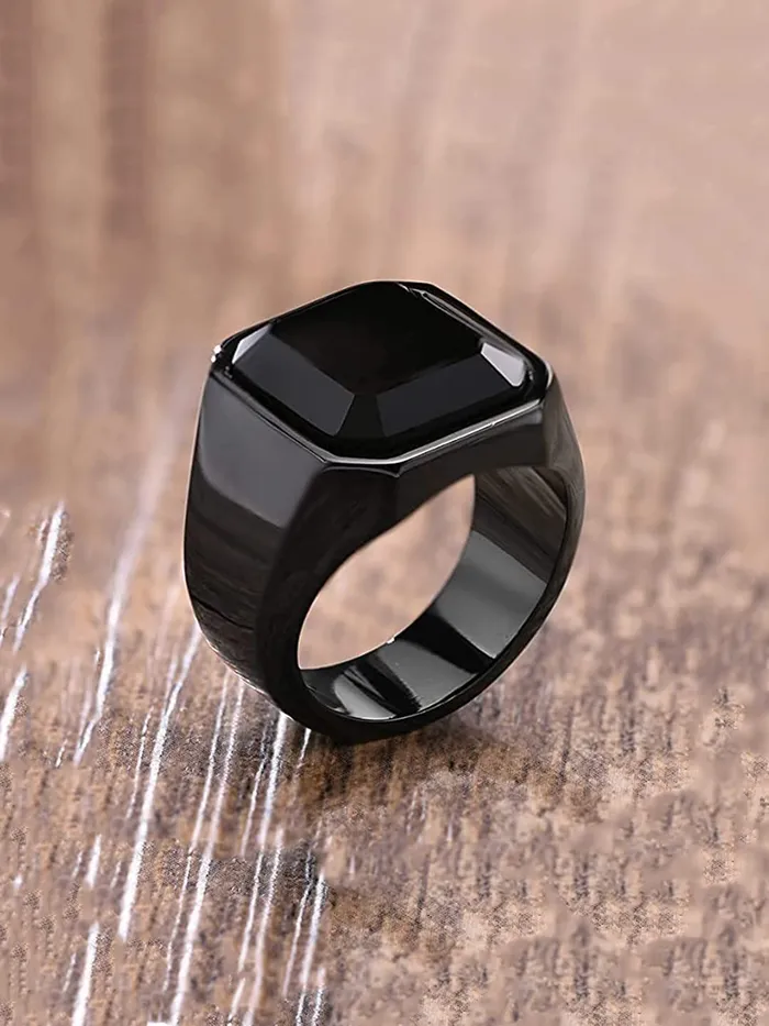 Yellow Chimes Yellow Chimes Rings For Men Black Colored Metal Stainless Steel Band Designed Rings For Men And Boys Size 10 Necklaces