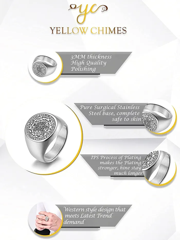 Yellow Chimes Yellow Chimes Rings For Men Stainless Steel Silver Ring The Seals Of The Seven Archangels Protection Band Ring For Men And Boys Size 10 Necklaces