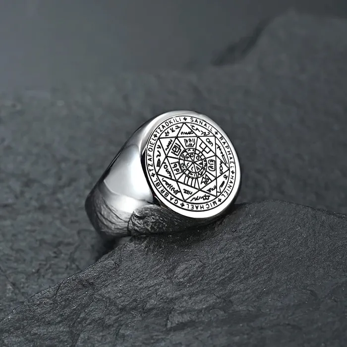 Yellow Chimes Yellow Chimes Rings For Men Stainless Steel Silver Ring The Seals Of The Seven Archangels Protection Band Ring For Men And Boys Size 10 Necklaces