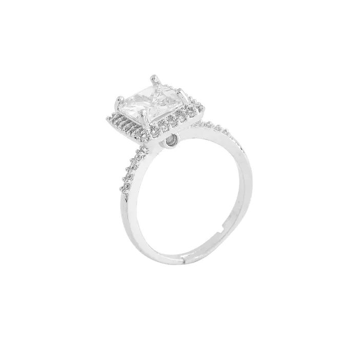 Yellow Chimes Yellow Chimes Rings for Women and Girls American Diamond Ring Silver Tone White AD Studded Adjustable Ring for Women Birthday Gift For girls and women Anniversary Gift for Wife Rings
