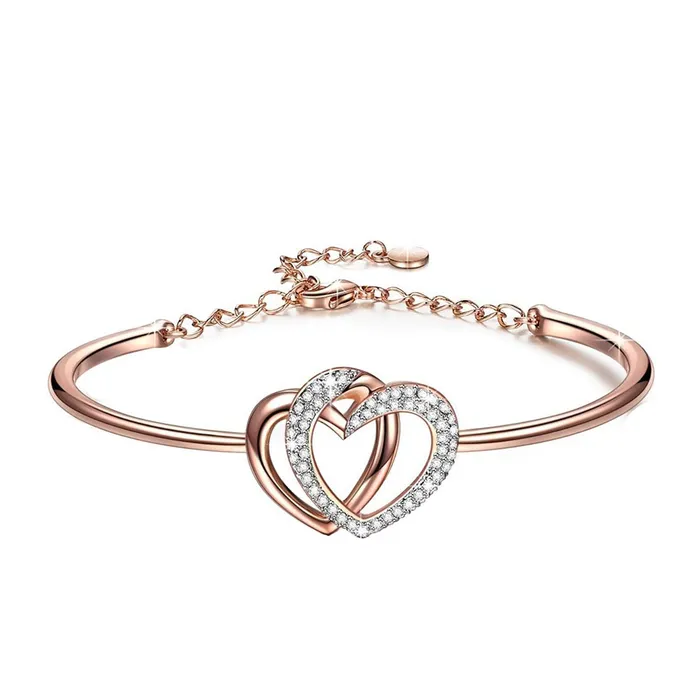 Yellow Chimes Yellow Chimes Rose Gold Twin Heart with Crystals Bangle Bracelet for Women and Girls Rings Yellow Chimes Yellow Chimes Rose Gold Twin Heart with Crystals Bangle Bracelet for Women and Girls Rings