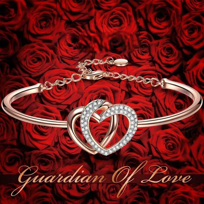 Yellow Chimes Yellow Chimes Rose Gold Twin Heart with Crystals Bangle Bracelet for Women and Girls Rings