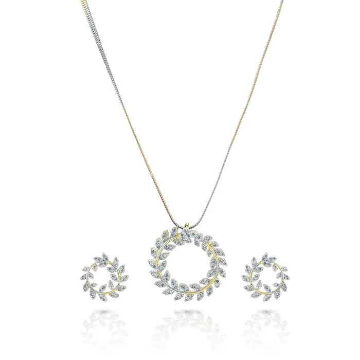Yellow Chimes Yellow Chimes Sparkling ADAmerican Diamond Latest Fashion Circle Leaf Shaped Dual Tone Jewellery Pendant Set with Earrings For Women Girls Necklaces Yellow Chimes Yellow Chimes Sparkling ADAmerican Diamond Latest Fashion Circle Leaf Shaped Dual Tone Jewellery Pendant Set with Earrings For Women Girls Necklaces
