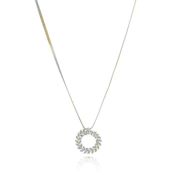 Yellow Chimes Yellow Chimes Sparkling ADAmerican Diamond Latest Fashion Circle Leaf Shaped Dual Tone Jewellery Pendant Set with Earrings For Women Girls Necklaces