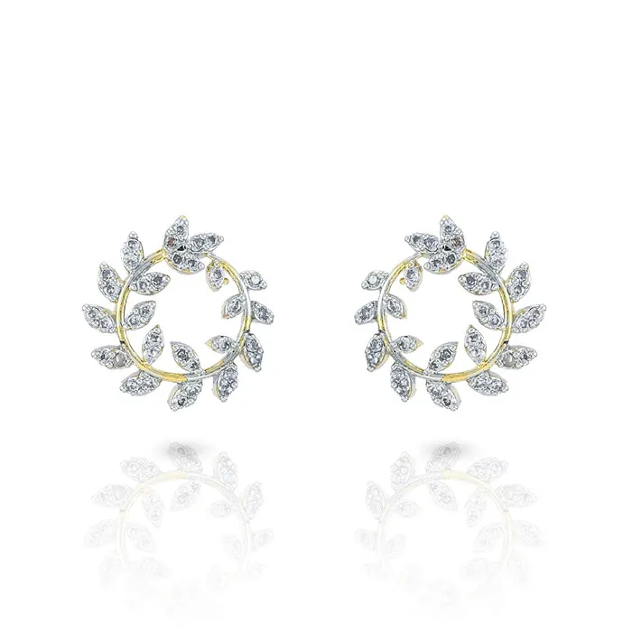 Yellow Chimes Yellow Chimes Sparkling ADAmerican Diamond Latest Fashion Circle Leaf Shaped Dual Tone Jewellery Pendant Set with Earrings For Women Girls Necklaces